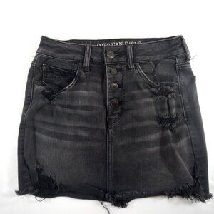 American Eagle Outfitters Supper Stretch Denim 4 Button Distressed Mini Skirt